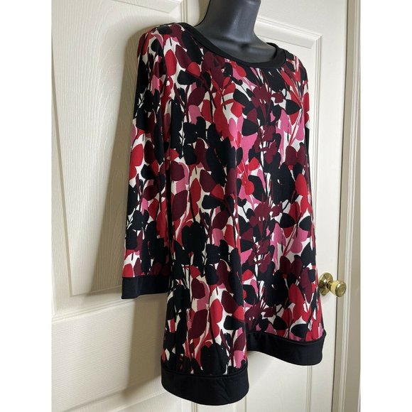 Dana Buchman Top Women Size M Long Sleeve Pink Black White Multi Stretch Blouse - Picture 6 of 9
